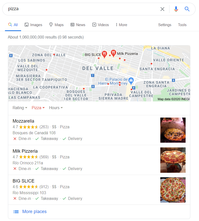 Ejemplo búsqueda - pizza